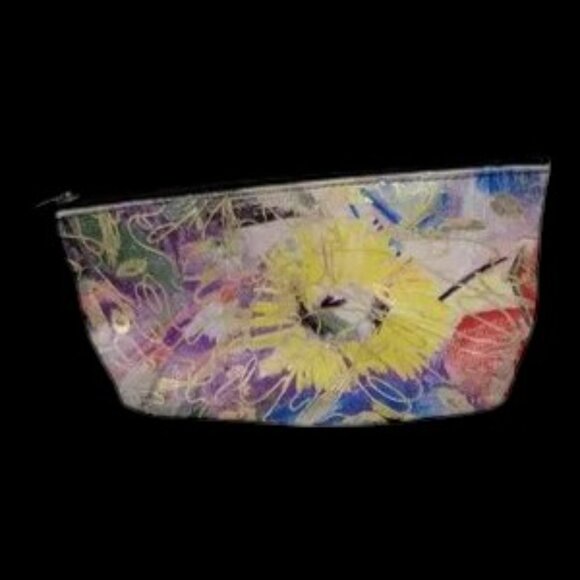 Vintage Hand Painted Leather Zip Clutch Gold Embellished - Picture 2 of 5